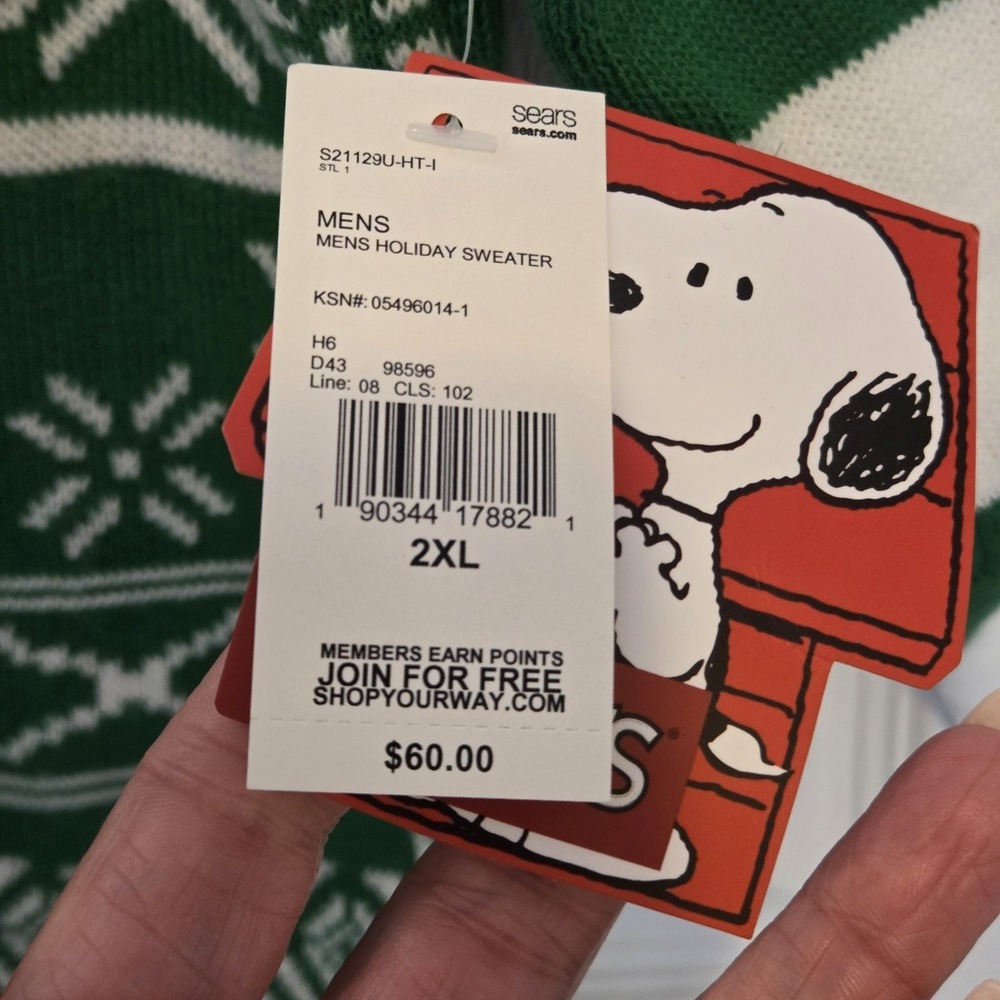 Peanuts Snoopy Mens XXL Green Just Chillin Christmas Holiday Sweater NWT 2XL - Picture 5 of 12